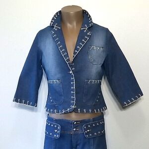 Flawless & Dynamic 2pc Blue Jean Gaucho set by Vezucci